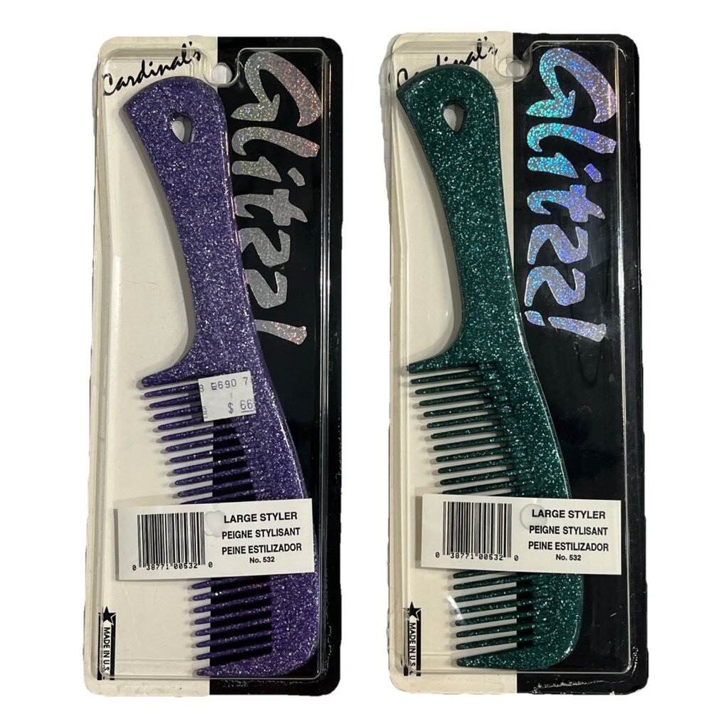 Vintage Cardinal Glittz Combs Large Stylisant #532 Glitter Purple Green Set Of 2